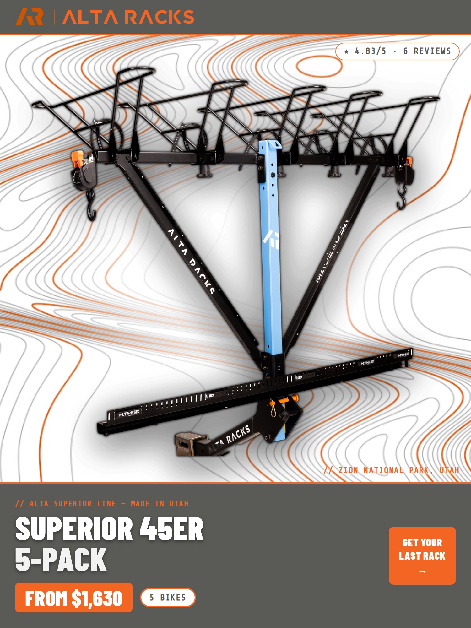 Alta Superior 45ER 5-Pack vertical hitch bike rack mobile banner