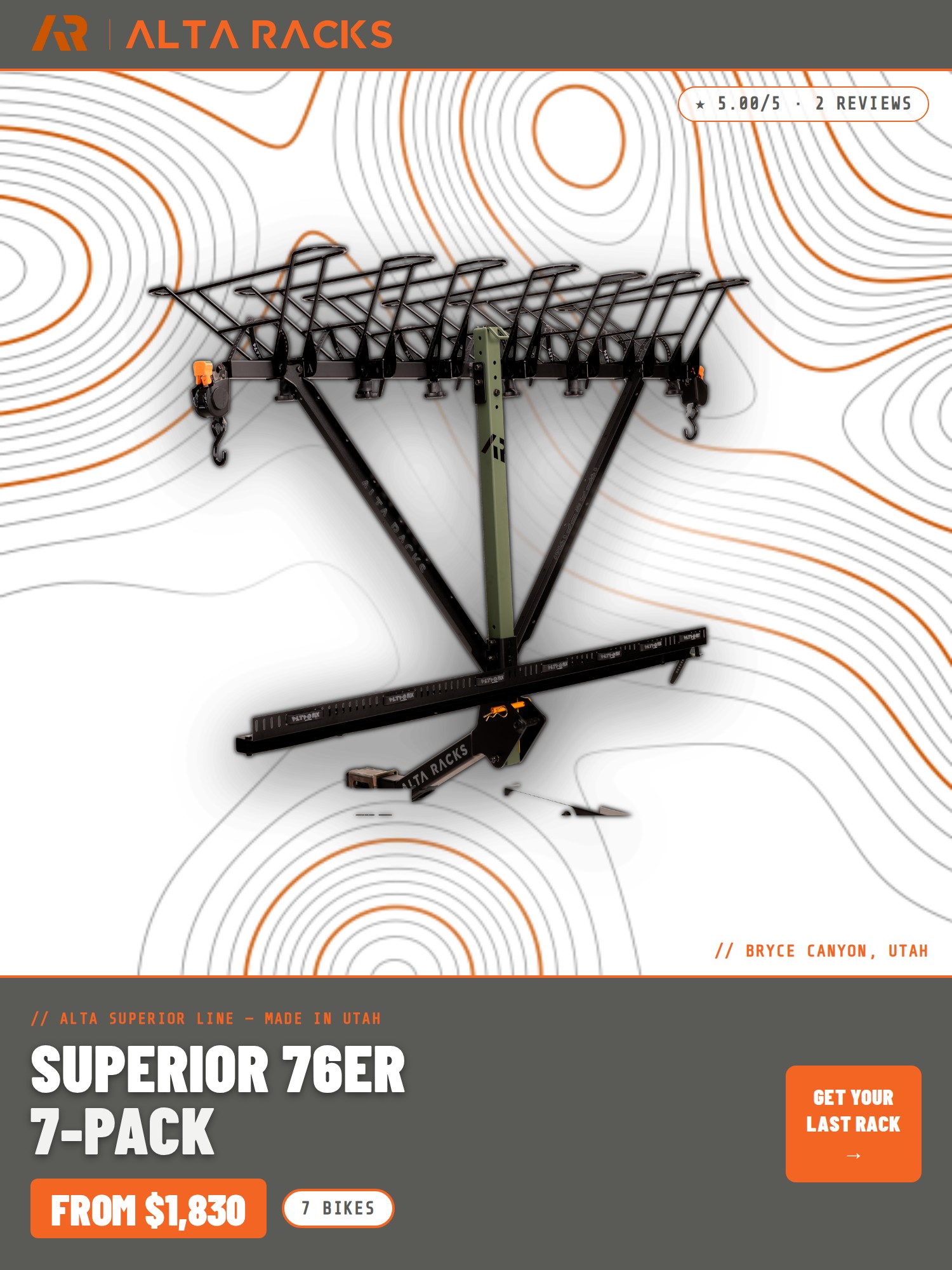 Alta Superior 76ER 7-Pack vertical hitch bike rack mobile banner