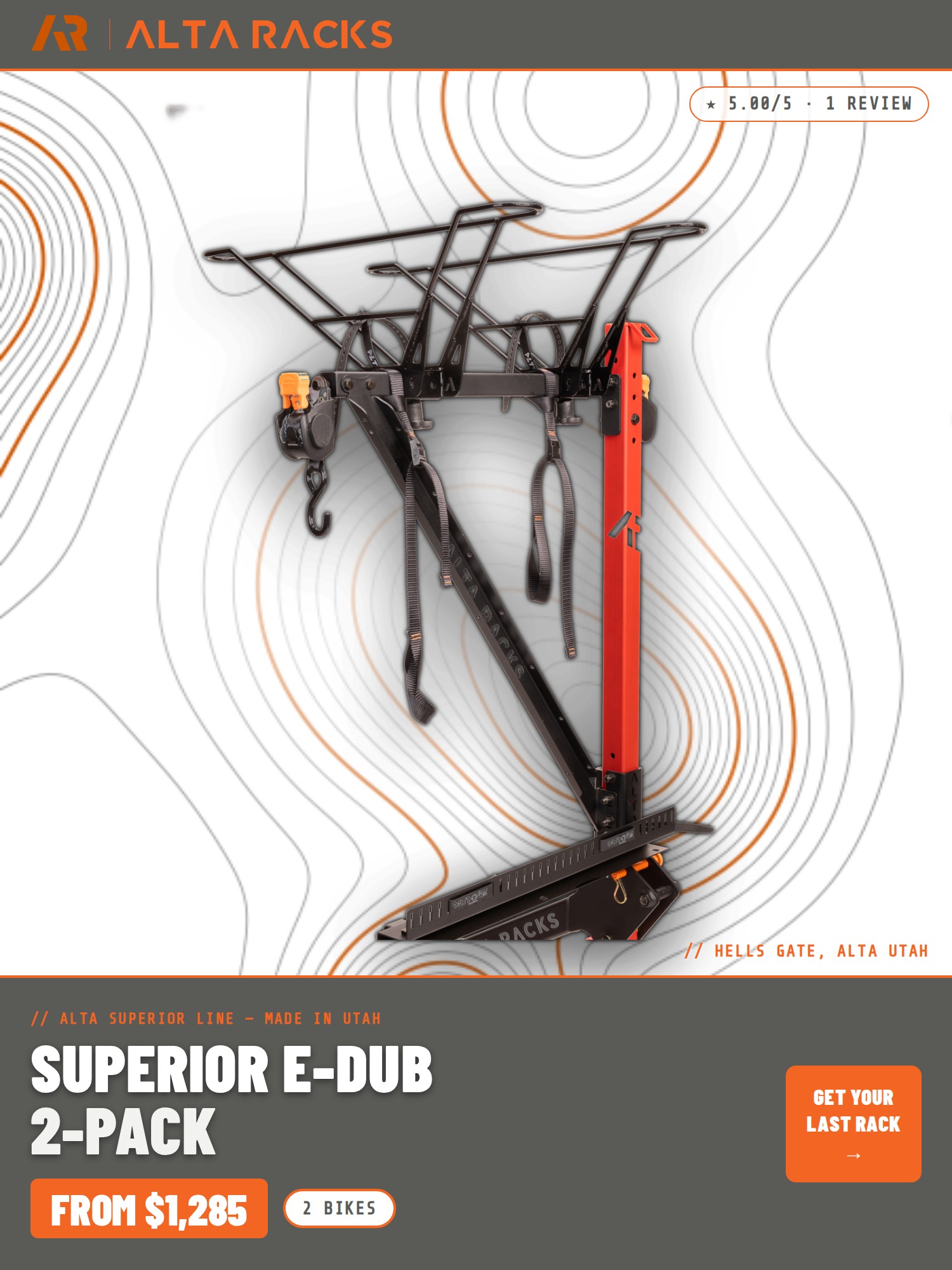 Alta Superior E-Dub 2-Pack vertical hitch bike rack mobile banner