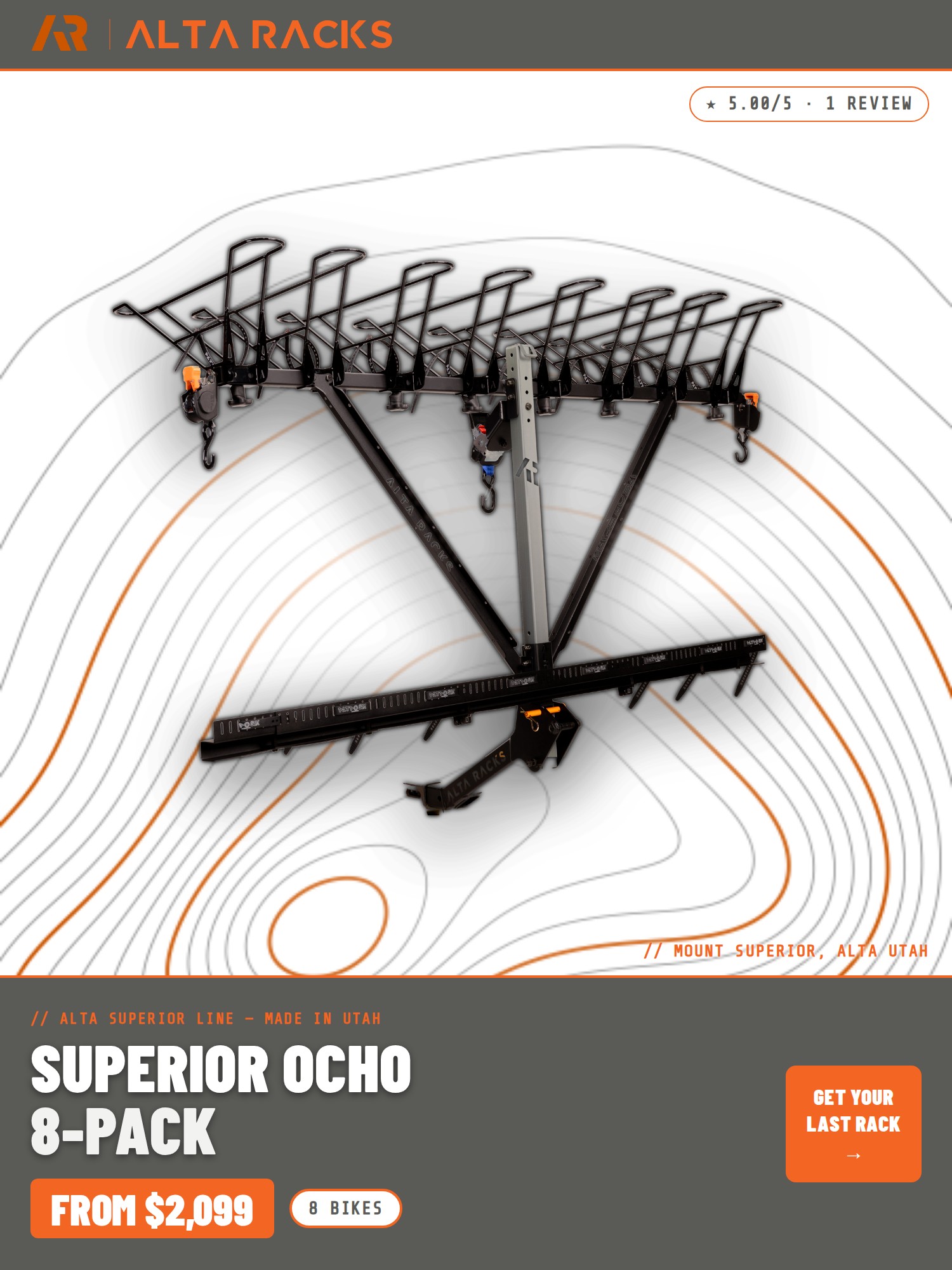 Alta Superior OCHO 8-Pack vertical hitch bike rack mobile banner